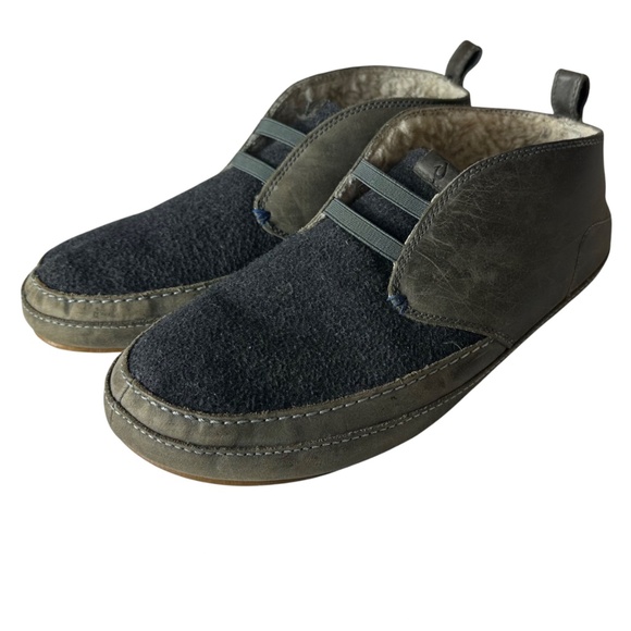 OluKai Other - Olukai Moloa Slippers Mid Mens Sz 11 Leather Wool Shearling Gray Moccasins